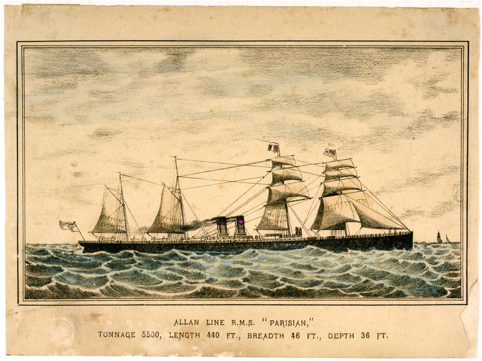Allan Line R.M.S. Parisian, Tonnage 5500, Length 440ft, Breadth 46ft, Depth 36ft RMG PU6792