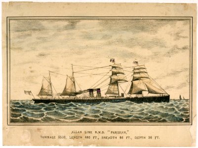Allan Line R.M.S. Parisian, Tonnage 5500, Length 440ft, Breadth 46ft, Depth 36ft RMG PU6792