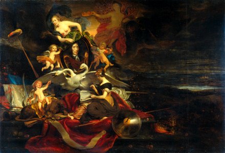 Allegorie op de tocht naar Chatham (1667) met een portret van Cornelis de Witt - Allegory on the Raid on the Medway (Cornelis Bisschop, 1668)