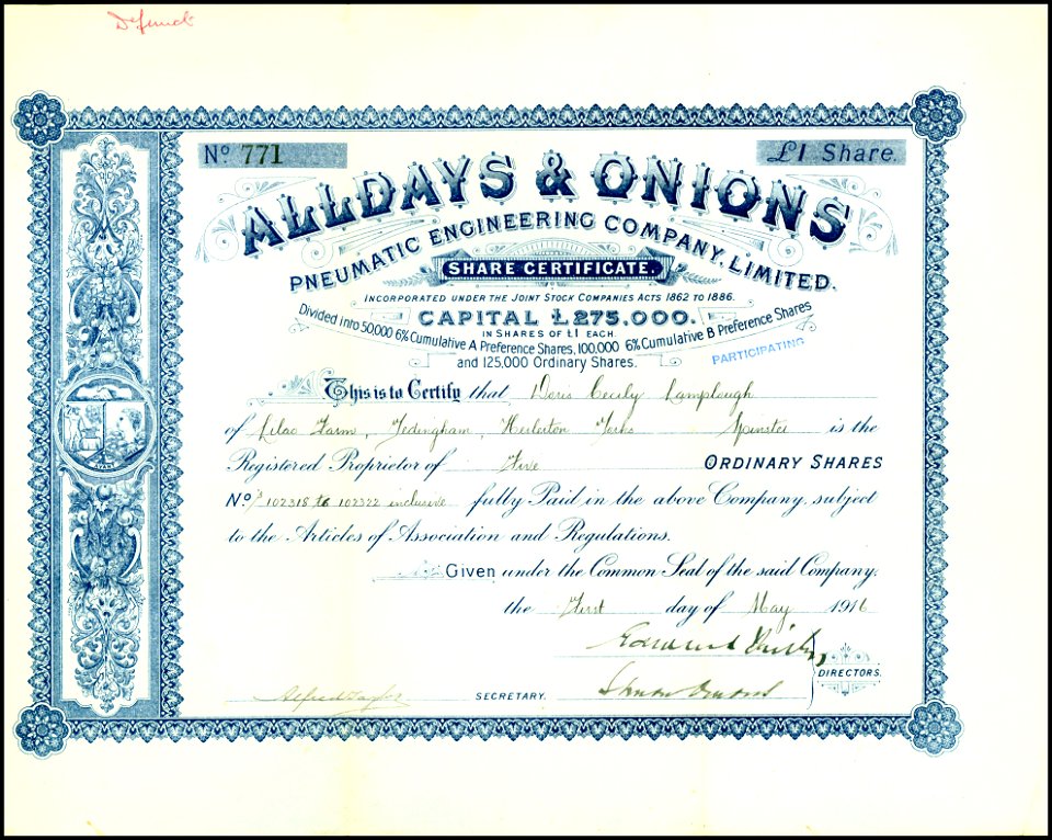 Alldays & Onions 1916