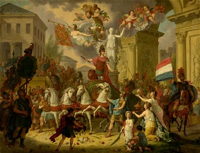 Allegorie op de triomftocht van de prins van Oranje, de latere koning Willem II, als held van Waterloo, 1815 Rijksmuseum SK-A-1216