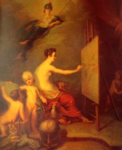 Allegory of painting by A.Matveev (1725, Russian museum). Free illustration for personal and commercial use.