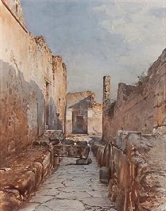 Alley in Pompeii watercolor by Luigi Bazzani 1915