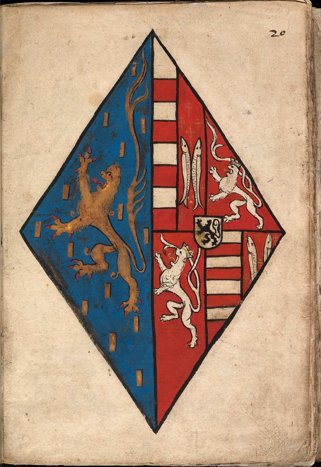 Alliantiewapen Nassau Loon-Heinsberg - Alliance coat of arms of Nassau Loon-Heinsberg - Wapenboek Nassau-Vianden - KB 1900 A 016, folium 20r