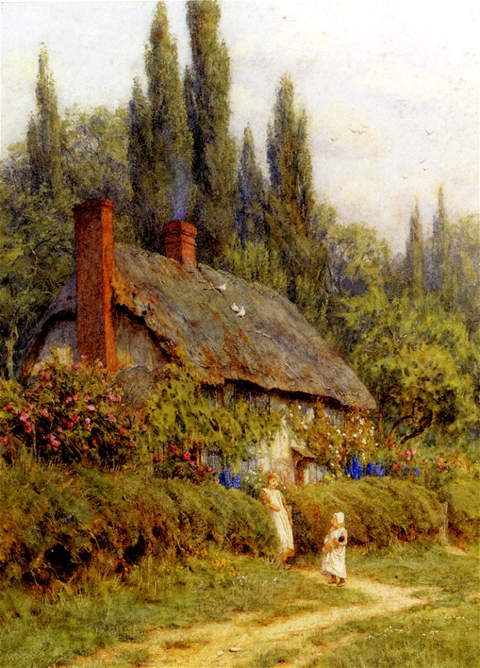 Allingham Helen Children On A Path Outside A Thatched Cottage West Horsley Surrey