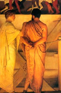1868 Lawrence Alma-Tadema - Phidias Showing the Frieze of the Parthenon to his Friends (cropped)