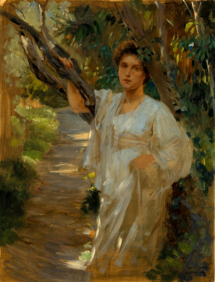 Alois Hans Schram Frau in weißem Kleid