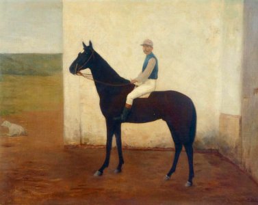 Almeida Júnior - Jóquei, cavalo puro sangue e ovelha em estrebaria, c. 1890