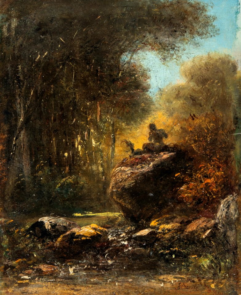 Alois Bach Ein Faun auf einem Fels sitzend