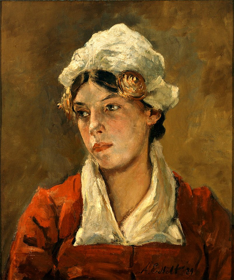 Alois Erdtelt Portrait einer jungen Frau im roten Kleid 1889