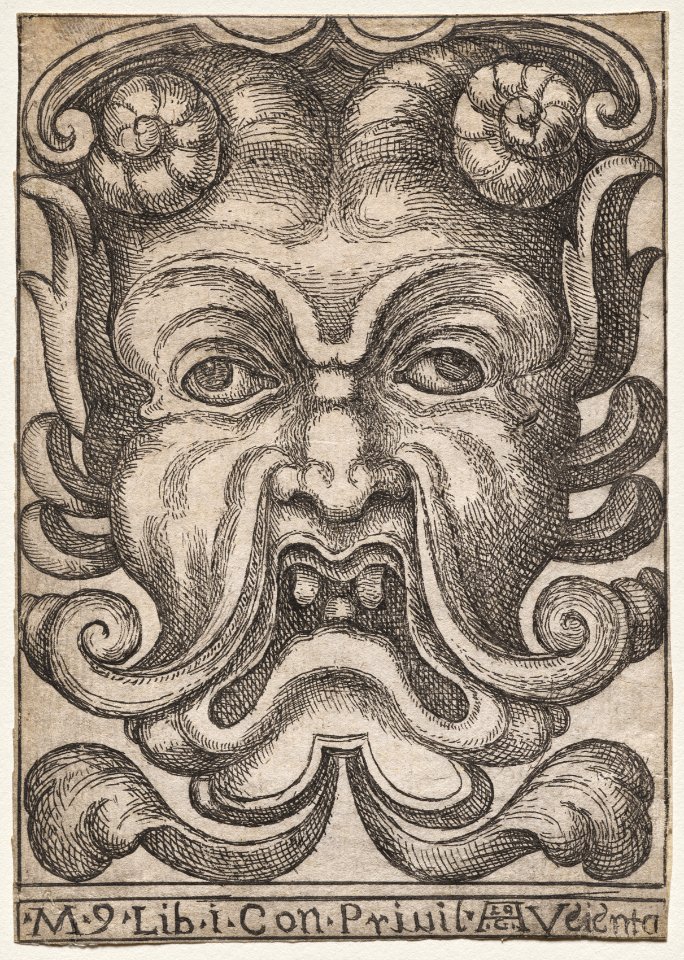 Aloisio Giovannoli (Italian, 1550-1618) - Grotesque Masks, Mask 9, Book I - 2011.8 - Cleveland Museum of Art