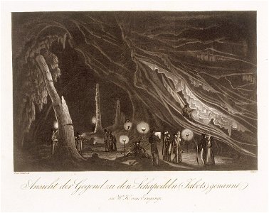 Alojzij Schaffenrath - Postojnska jama, pogled na del jame z zlomljenim stebrom. Free illustration for personal and commercial use.
