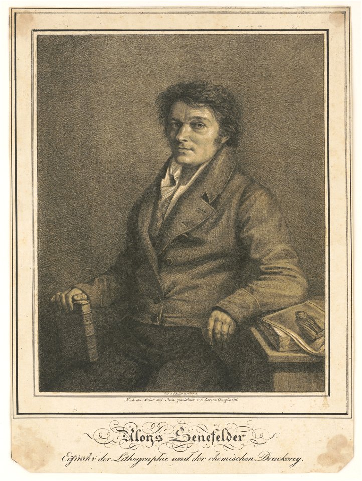 Aloys Senefelder-Enfinder der Lithographic und der chemischen Druckerey - Nach der Natur auf Stein gezeichnet von Lorenz Quaglio 1818. LCCN91706068