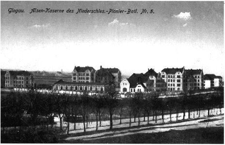 Alsen-Kaserne des Pionier-Bataillons 5 in Glogau, Postkarte von 1919