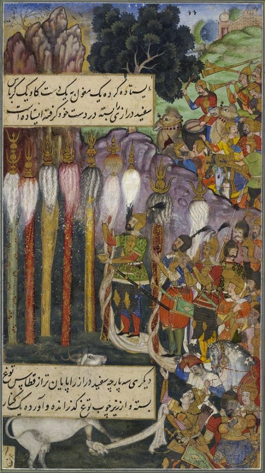 Babur and his army saluting the standards