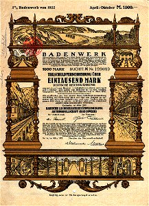 Badische Landeselektrizitätsversorgung 1000 Mk 1922