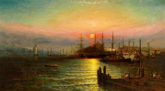 Baker, Elisha Taylor - East River Scene, Brooklyn, NY (ca 1886). Free illustration for personal and commercial use.