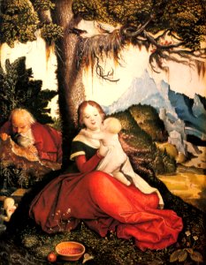 File-Hans Baldung - The Holy Family in a Landscape - Gemäldegalerie der Akademie der bildenden Künste Wien. Free illustration for personal and commercial use.