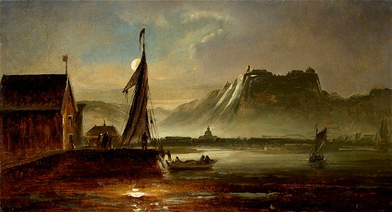 Peder Balke - View of Fredriksten Fortress in Moonlight (c. 1852)