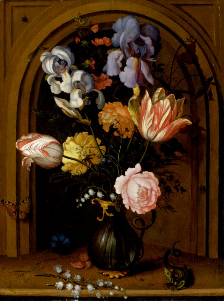 Balthasar van der Ast Blumenstilleben in einer Glasvase vor einer Nische