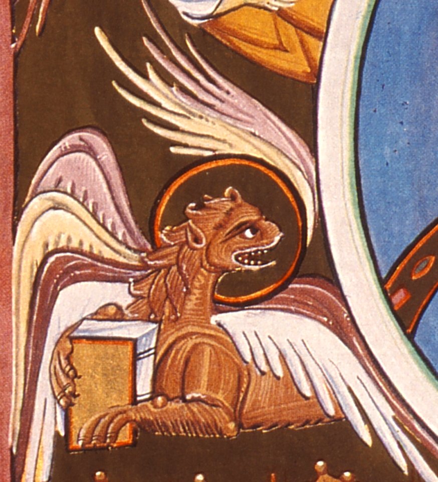 BambergApocalypseFolio010vWorshipBeforeThroneOfGod-DetailLion