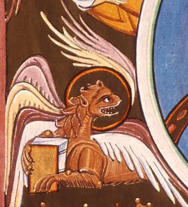 BambergApocalypseFolio010vWorshipBeforeThroneOfGod-DetailLion