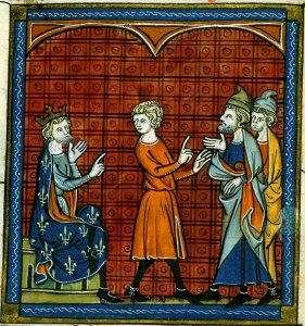 Banishment of Jews, from Chroniques de France ou de St Denis, 14th century (22702885262). Free illustration for personal and commercial use.