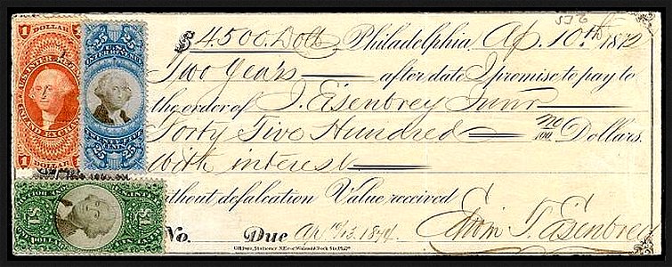 Bank check W 3series Rev stamps