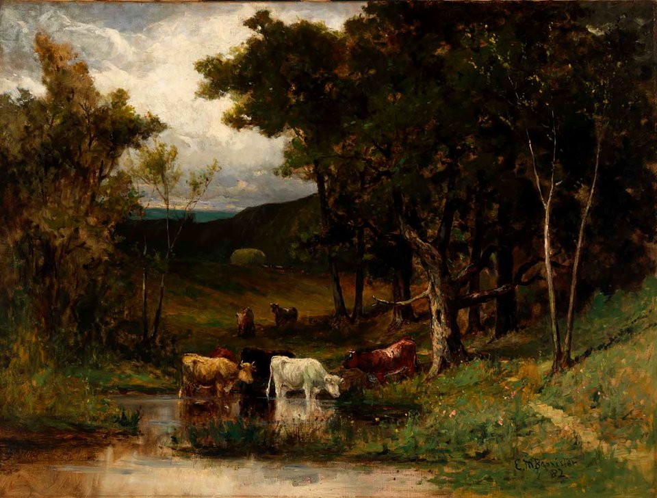 Edward Mitchell Bannister - Untitled (landscape with cows in stream near trees) - 1983.95.117 - Smithsonian American Art Museum
