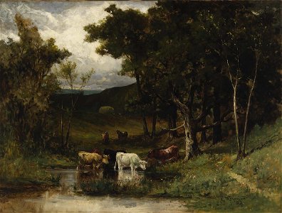 Edward Mitchell Bannister - Untitled (landscape with cows in stream near trees) - 1983.95.117 - Smithsonian American Art Museum