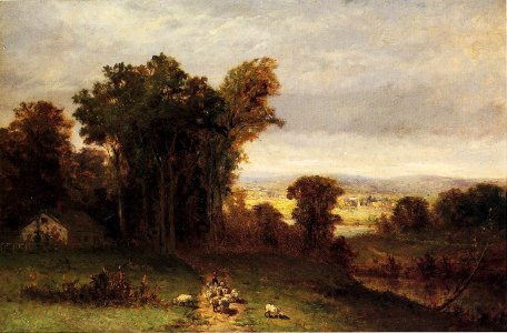 'Scene along the Connecticut River, Westmoreland' by Edward Mitchell Bannister, c. 1870. Free illustration for personal and commercial use.