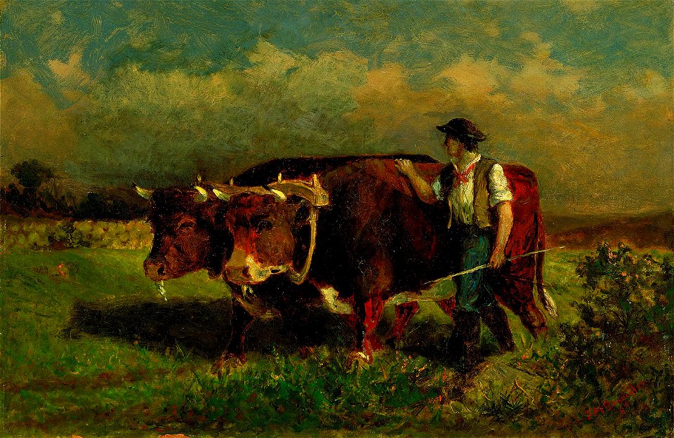 Edward Mitchell Bannister - Untitled (man with two oxen) - 1983.95.143 - Smithsonian American Art Museum