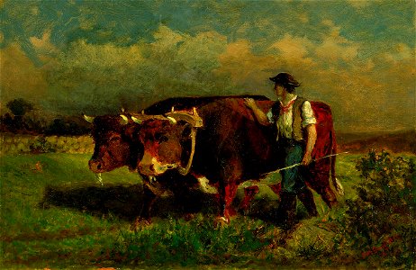 Edward Mitchell Bannister - Untitled (man with two oxen) - 1983.95.143 - Smithsonian American Art Museum