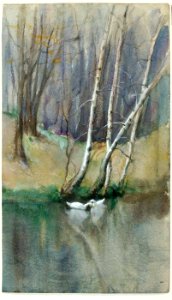 Edward Mitchell Bannister - Untitled (Wood Scene with Birch Trees and Ducks) - 1984.135.1 - Smithsonian American Art Museum. Free illustration for personal and commercial use.