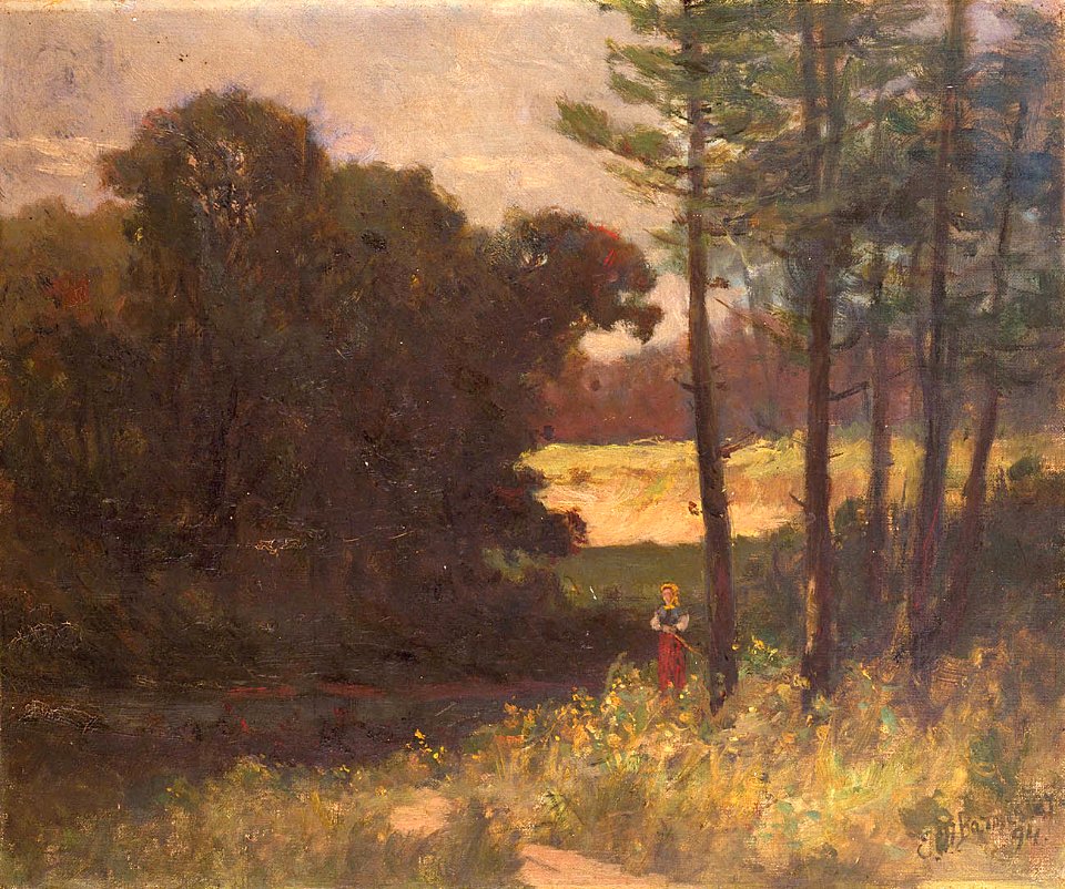 Edward Mitchell Bannister - Untitled (landscape with trees and woman) - 1983.95.130 - Smithsonian American Art Museum