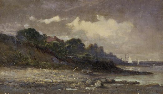 Edward Mitchell Bannister - Untitled (shoreline with sailboats and roof) - 1983.95.113 - Smithsonian American Art Museum