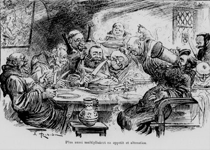 Banquet de moines - Tiers Livre de Rabelais illustré par Albert Robida, chap. XV