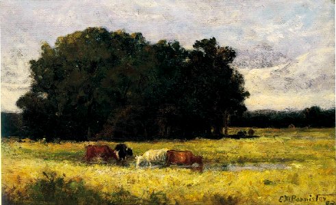 'Four Cows in a Meadow' by Edward Mitchell Bannister, 1883