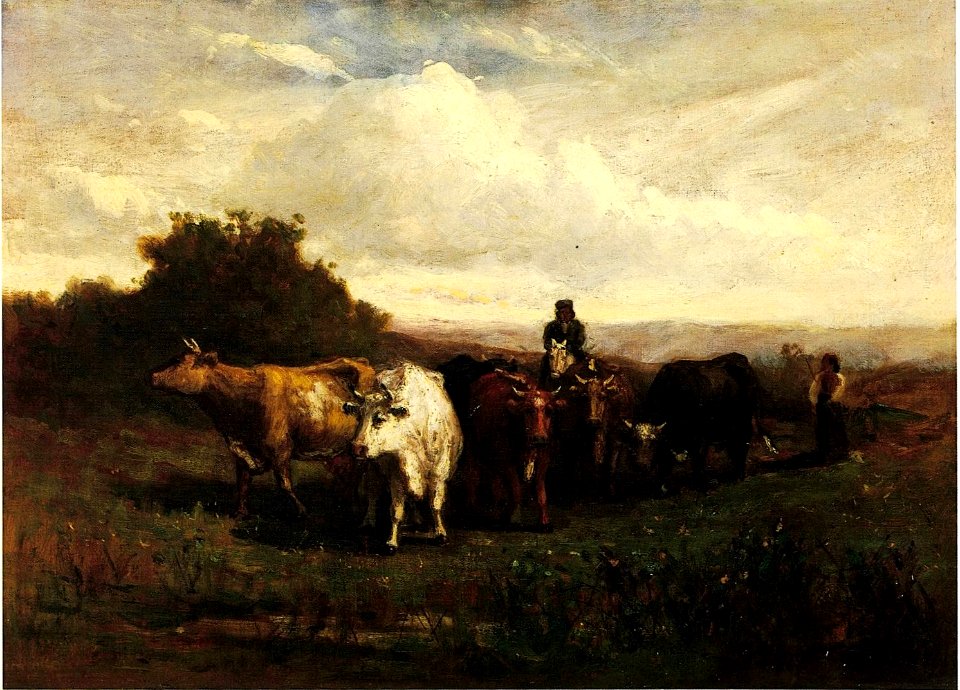 Man on Horseback, Woman on Foot Driving Cattle by Edward Mitchell Bannister