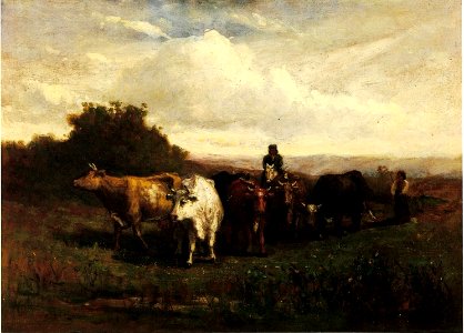 Man on Horseback, Woman on Foot Driving Cattle by Edward Mitchell Bannister