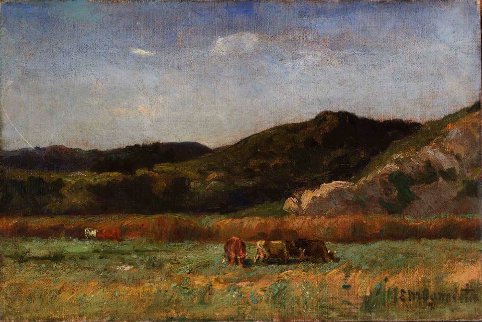 Edward Mitchell Bannister - Untitled (landscape with cows grazing, hills) - 1983.95.74 - Smithsonian American Art Museum