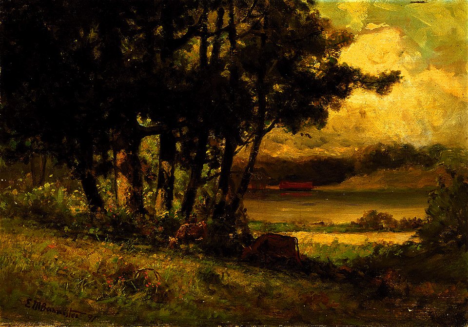 Edward Mitchell Bannister - Untitled (landscape with cows grazing near river) - 1983.95.139 - Smithsonian American Art Museum