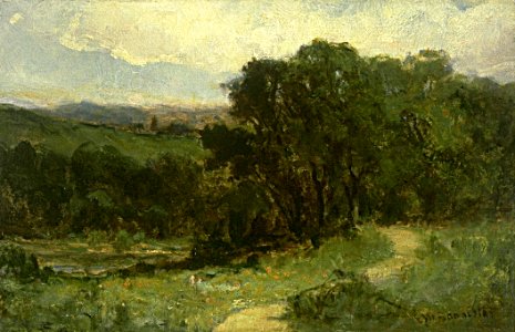 Edward Mitchell Bannister - Untitled (landscape with road near stream and trees) - 1983.95.141 - Smithsonian American Art Museum. Free illustration for personal and commercial use.