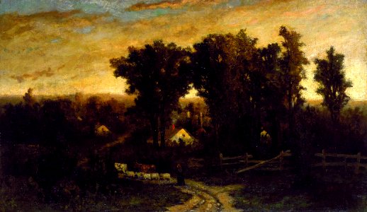 Edward Mitchell Bannister - Untitled (woman with cattle and sheep at dusk) - 1983.95.154 - Smithsonian American Art Museum