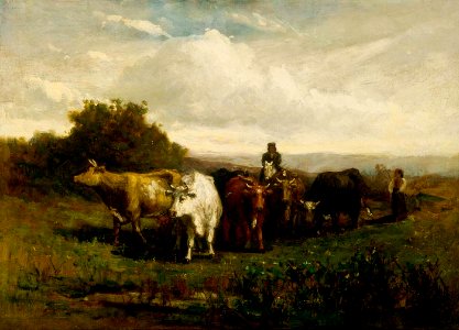 Edward Mitchell Bannister - Untitled (man on horseback, woman on foot driving cattle) - 1983.95.69 - Smithsonian American Art Museum