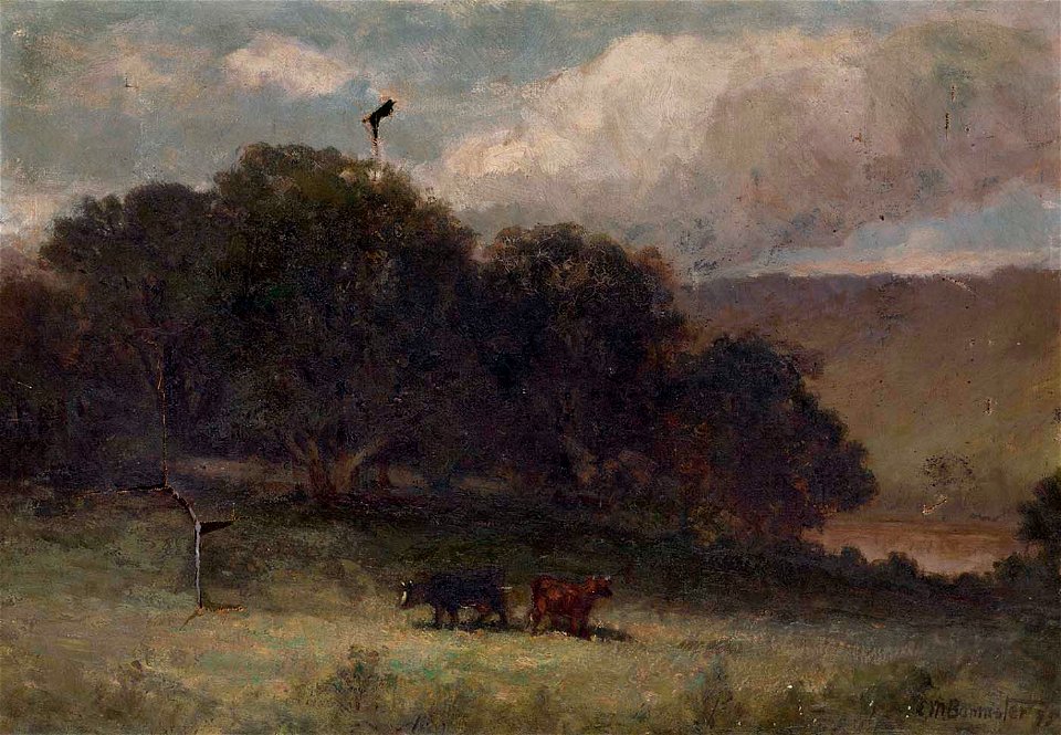 Edward Mitchell Bannister - Untitled (landscape with trees and two cows in meadow) - 1983.95.91 - Smithsonian American Art Museum