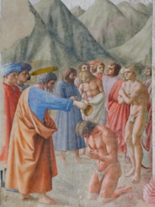 Baptism of the Neophytes Masaccio Cappella Brancacci