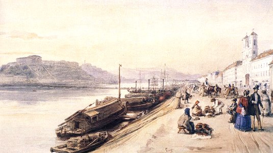 Barabas, Miklos - Quay of the Danube with Greek Church in 1843
