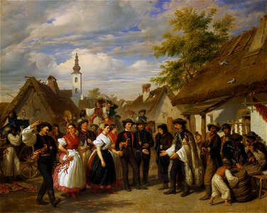 Barabas, Miklos - The Arrival of the Daughter-in-law (1856). Free illustration for personal and commercial use.