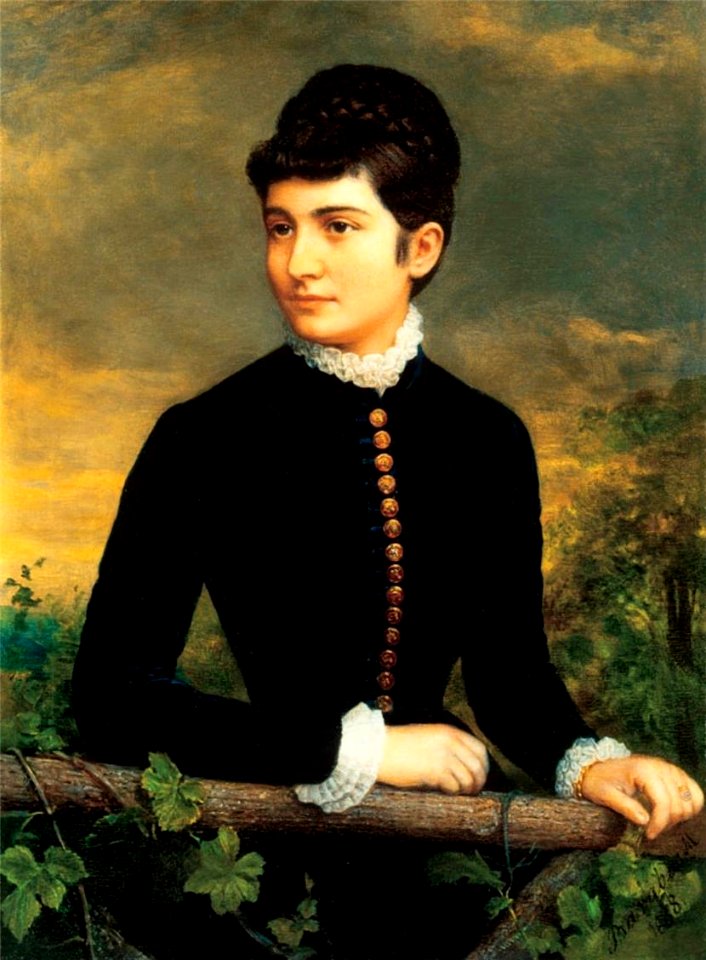 Barabás Lady in a Blue Velvet Dress with Golden Buttons 1886